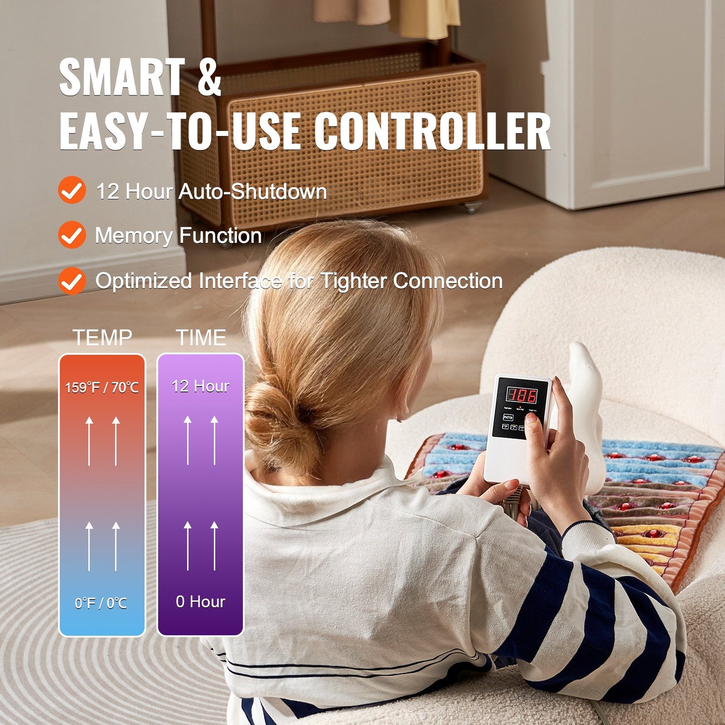 Far Infrared Heating Pad 5 Natural Crystal Gemstones Heating Mat 40" x 20