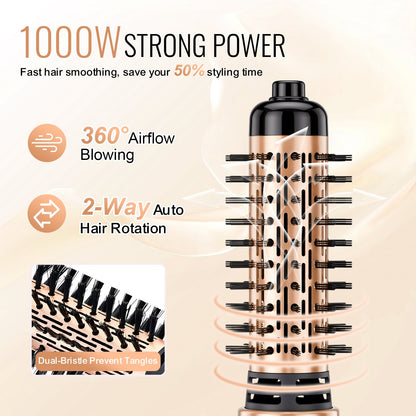 Rotating Hair Dryer Brush Hot Air Styling Brush with 1.5" and 2" Head