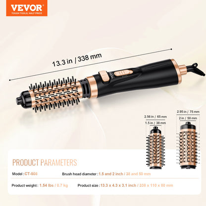 Rotating Hair Dryer Brush Hot Air Styling Brush with 1.5" and 2" Head