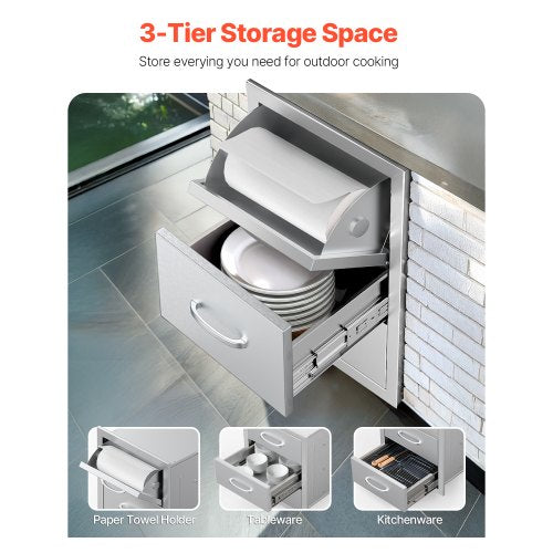 Outdoor-Küchenschubladen Dreifach-Grill-Zugangsschubladen Ø 16,5 x 29 x 20,5 Zoll