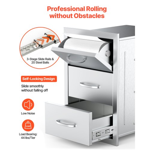 Outdoor-Küchenschubladen Dreifach-Grill-Zugangsschubladen Ø 16,5 x 29 x 20,5 Zoll