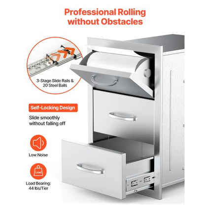 Outdoor-Küchenschubladen Dreifach-Grill-Zugangsschubladen Ø 16,5 x 29 x 20,5 Zoll