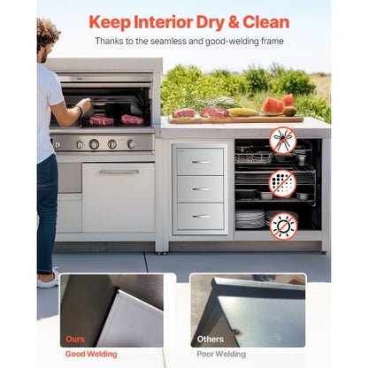 Outdoor-Küchenschubladen Dreifach-Grill-Zugangsschubladen Ø 16,5 x 29 x 20,5 Zoll