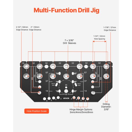 Regalstiftlehre und Scharnierlehre, 2-in-1, Lochbohren aus Aluminiumlegierung für Schränke