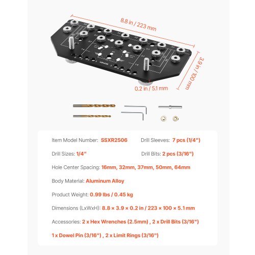 Regalstiftlehre und Scharnierlehre, 2-in-1, Lochbohren aus Aluminiumlegierung für Schränke
