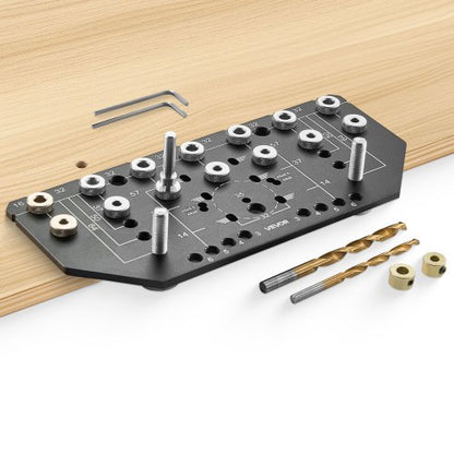 Shelf Pin Jig and Hinge Jig Two-in-One, Aluminum Alloy Cabinet Hardware Hole Drilling Template with 1/4" and 3/16" Drill Bits, for Cabinet Doors Bookshelves Wardrobes Woodworking and DIY