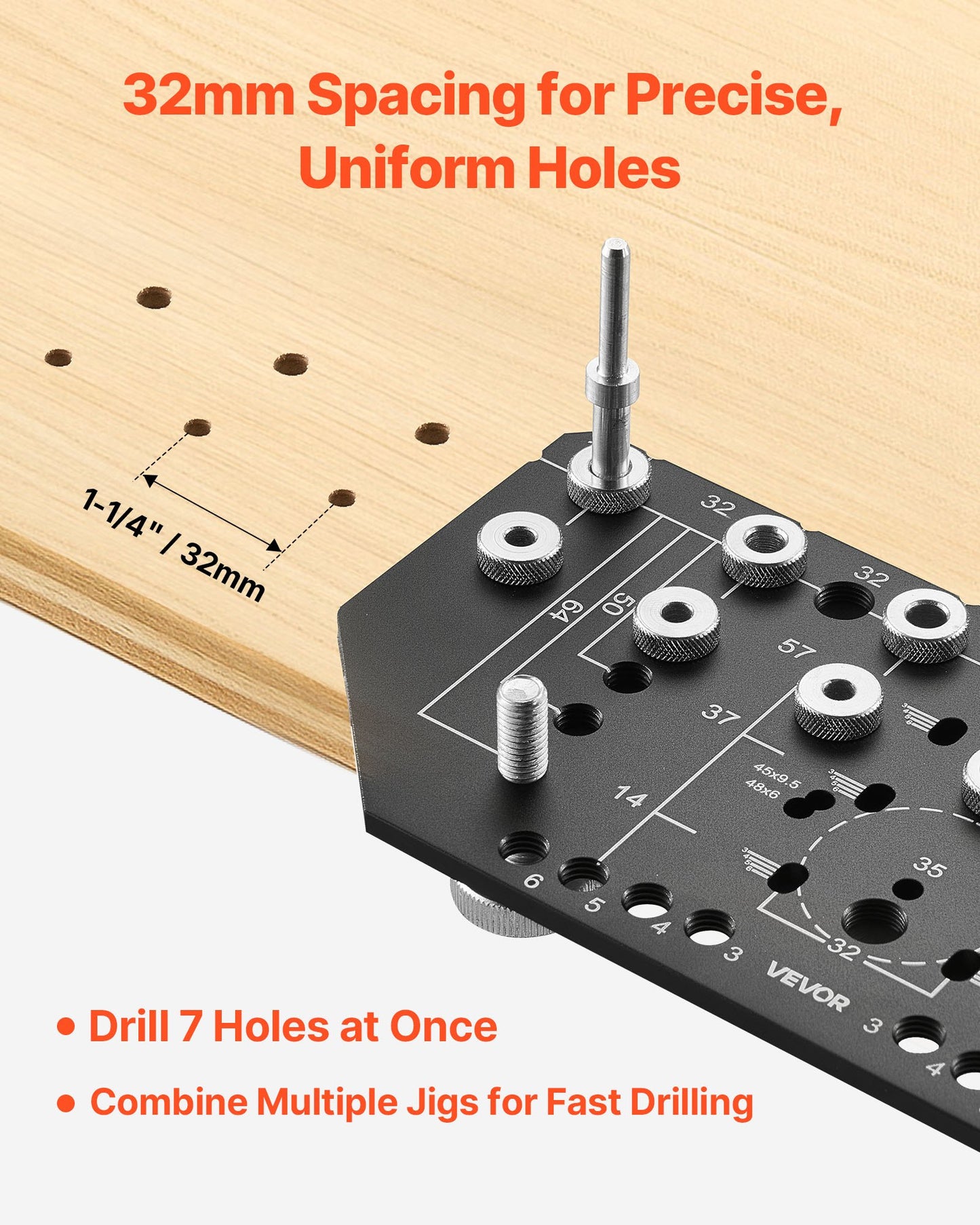 Shelf Pin Jig and Hinge Jig Two-in-One, Aluminum Alloy Cabinet Hardware Hole Drilling Template with 1/4" and 3/16" Drill Bits, for Cabinet Doors Bookshelves Wardrobes Woodworking and DIY