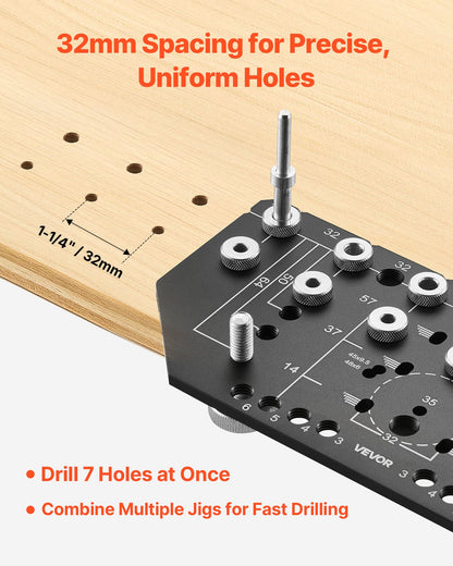 Shelf Pin Jig and Hinge Jig Two-in-One, Aluminum Alloy Cabinet Hardware Hole Drilling Template with 1/4" and 3/16" Drill Bits, for Cabinet Doors Bookshelves Wardrobes Woodworking and DIY