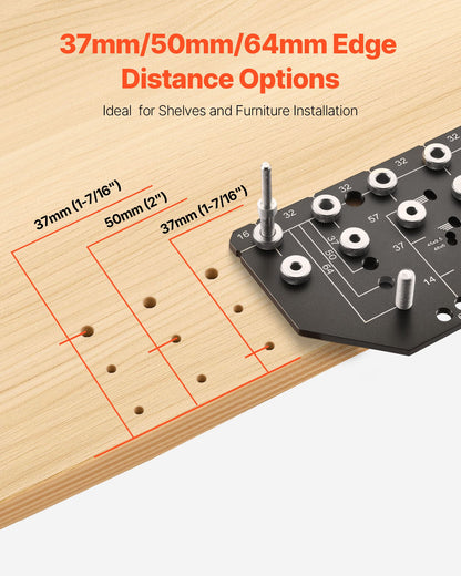 Shelf Pin Jig and Hinge Jig Two-in-One, Aluminum Alloy Cabinet Hardware Hole Drilling Template with 1/4" and 3/16" Drill Bits, for Cabinet Doors Bookshelves Wardrobes Woodworking and DIY