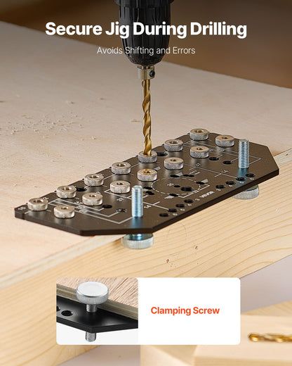Shelf Pin Jig and Hinge Jig Two-in-One, Aluminum Alloy Cabinet Hardware Hole Drilling Template with 1/4" and 3/16" Drill Bits, for Cabinet Doors Bookshelves Wardrobes Woodworking and DIY