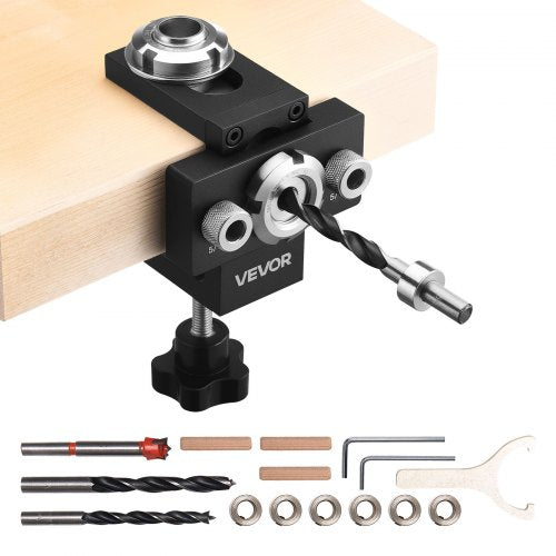 Doweling Jig Kit, Self Centering Dowel Drill Jig for Straight Holes, Aluminum Alloy Woodworking Joints Tool with 3 Size Drill Bits 5/16", 3/8", and 19/32", Adjustable Width, for Wood Working