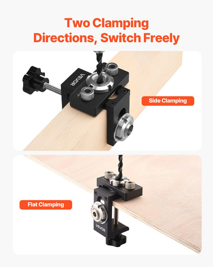 Doweling Jig Kit, Self Centering Dowel Drill Jig for Straight Holes, Aluminum Alloy Woodworking Joints Tool with 3 Size Drill Bits 5/16", 3/8", and 19/32", Adjustable Width, for Wood Working