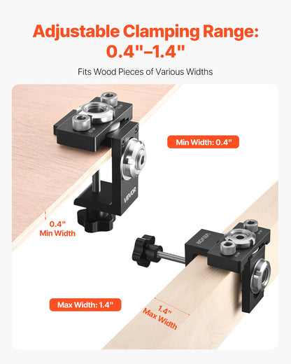 Doweling Jig Kit, Self Centering Dowel Drill Jig for Straight Holes, Aluminum Alloy Woodworking Joints Tool with 3 Size Drill Bits 5/16", 3/8", and 19/32", Adjustable Width, for Wood Working