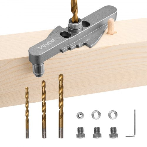 Doweling Jig Kit, Self Centering Dowel Drill Jig for Straight Holes, with Drill Bit Set 1/4", 5/16", 3/8" and Drill Bit Stop Collar Set, Aluminum Alloy Woodworking Tools for Drilling, Marking