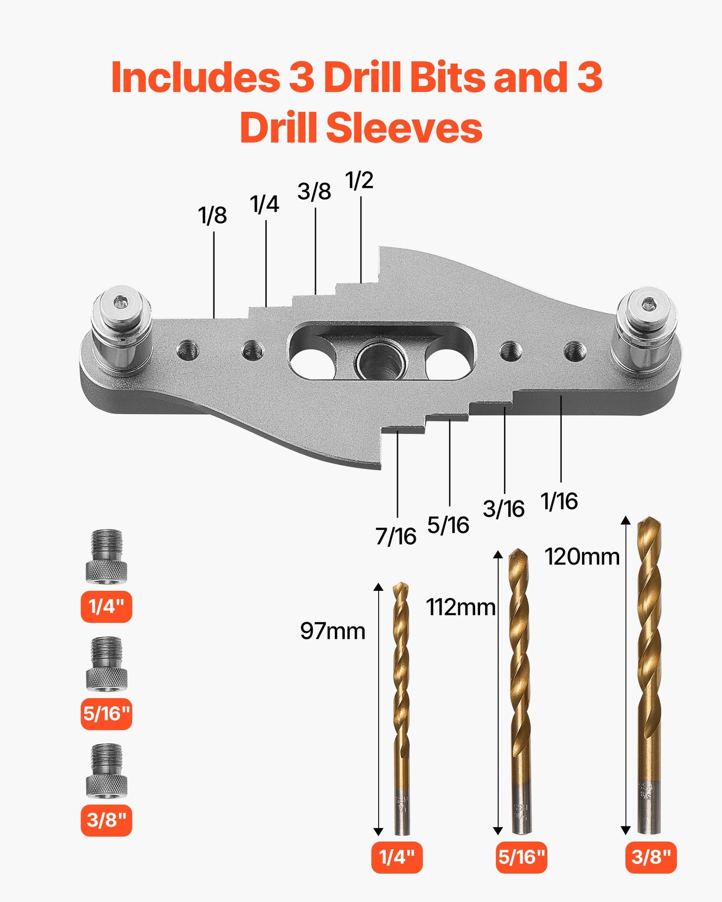 Doweling Jig Kit, Self Centering Dowel Drill Jig for Straight Holes, with Drill Bit Set 1/4", 5/16", 3/8" and Drill Bit Stop Collar Set, Aluminum Alloy Woodworking Tools for Drilling, Marking
