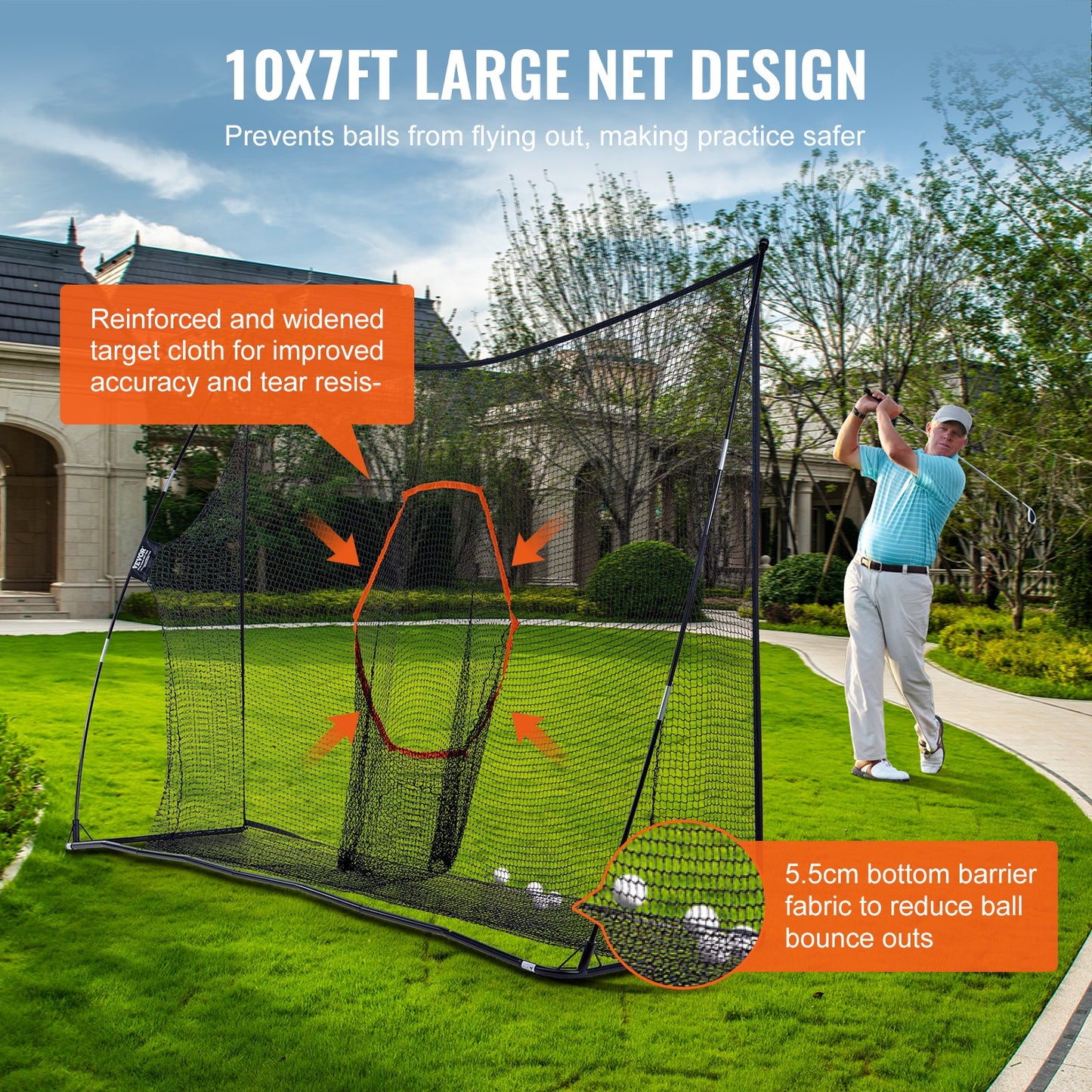 Golf Training Net, Huge 10.8 x 7 Feet Golf Net, Personal Driving Range for Indoor Outdoor Use, Portable Home Golf Aid Net with Target/Fiberglass Frame/Carrying Bag, Gift for Men, Golf Lovers