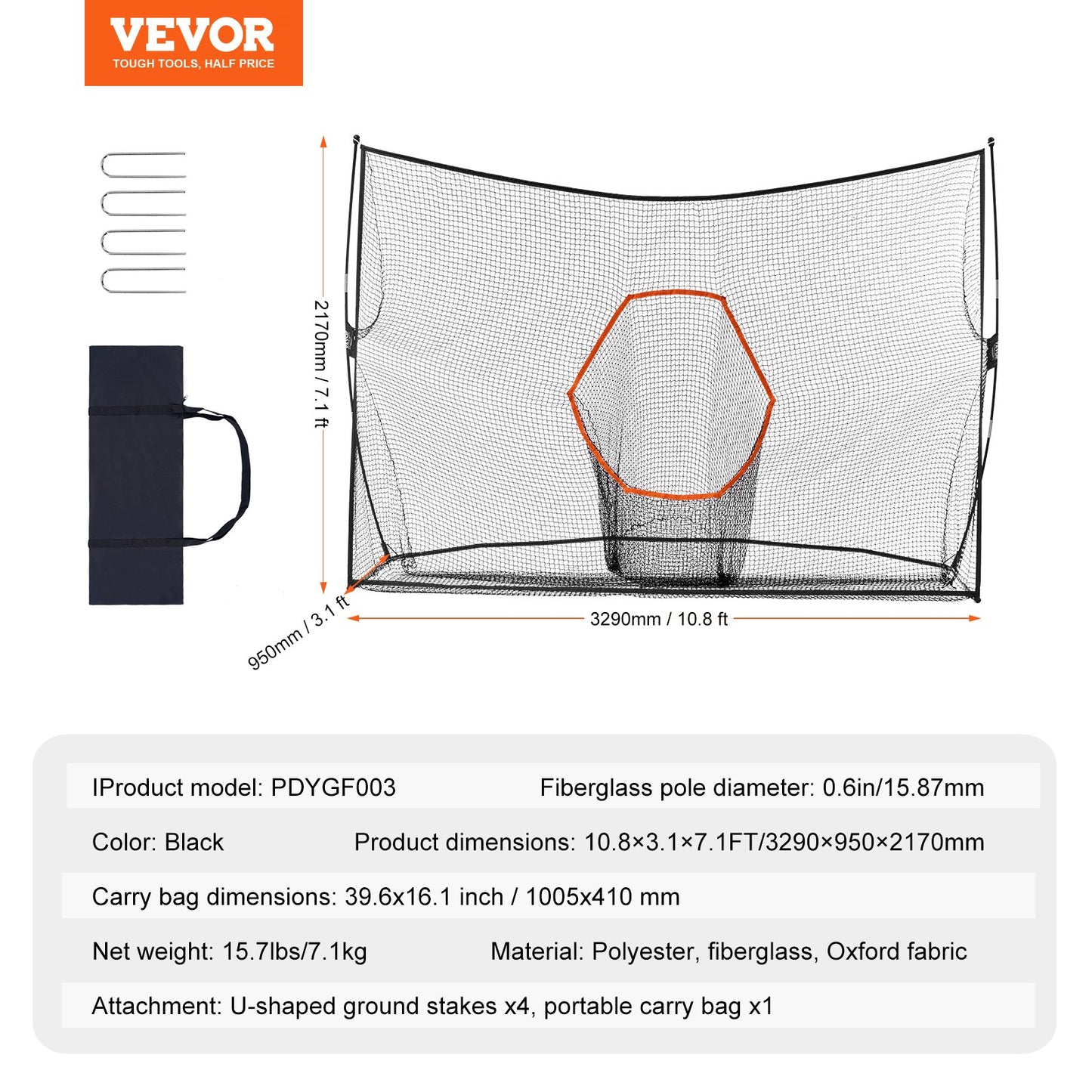 Golf Training Net, Huge 10.8 x 7 Feet Golf Net, Personal Driving Range for Indoor Outdoor Use, Portable Home Golf Aid Net with Target/Fiberglass Frame/Carrying Bag, Gift for Men, Golf Lovers