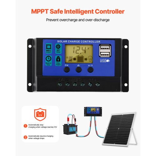 30W 12V solpanelsbatteriladdare, solcellsbatteriunderhållsladdare med intelligent MPPT-kontroller och justerbart monteringsfäste, IP67 vattentät för bil, båt, husbil, motorcykel, släpvagn |  EU