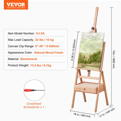 Studio H-Frame staffli rymmer canvaskonst upp till 36" Beechwood Artists-easel