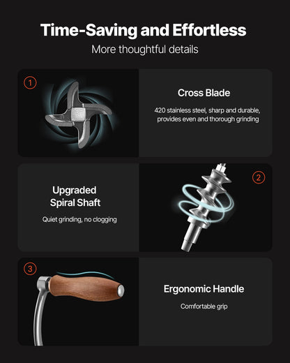 Manual Meat Grinder, 304 Stainless Steel Hand Crank Meat Mincer with Steel Table Clamp, Sausage Stuffer with 2 Cutting Plates & 4 Sausage Tubes, Food Grinder for Beef Chili Pork Kitchen Tabletop