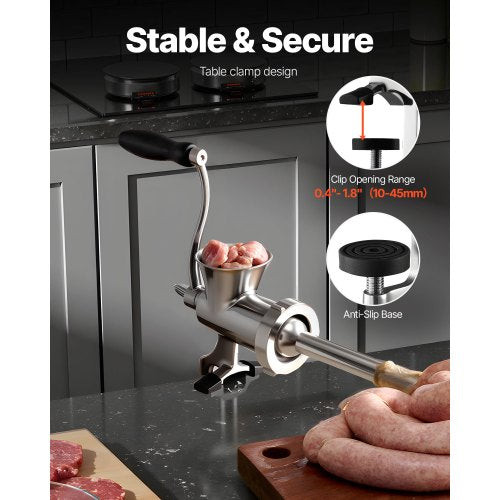 Manual Meat Grinder 304 Stainless Steel Meat Grinder Sausage Stuffing Table Clamp | EU