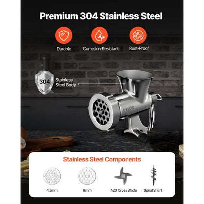 Manual Meat Grinder 304 Stainless Steel Meat Grinder Sausage Stuffing Table Clamp | EU