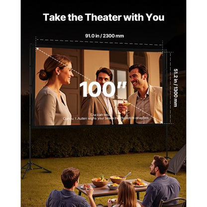 Projektorleinwand mit Standfuß und 2 Ständern, 100 Zoll, 160° Weitwinkel, 4K HD 16:9 | EU