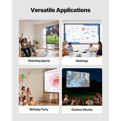 Projektorleinwand mit Standfuß und 2 Ständern, 100 Zoll, 160° Weitwinkel, 4K HD 16:9 | EU