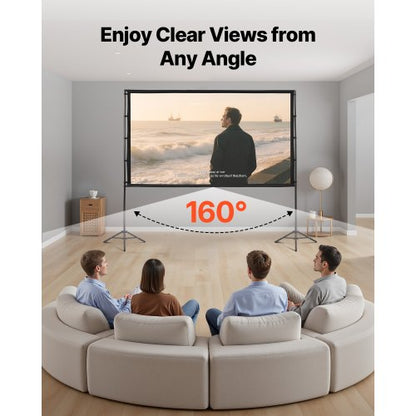 Projektorleinwand mit Standfuß und 2 Ständern, 100 Zoll, 160° Weitwinkel, 4K HD 16:9 | EU