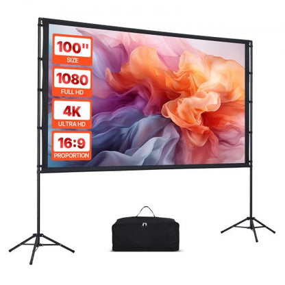 Projektorleinwand mit Standfuß und 2 Ständern, 100 Zoll, 160° Weitwinkel, 4K HD 16:9 | EU