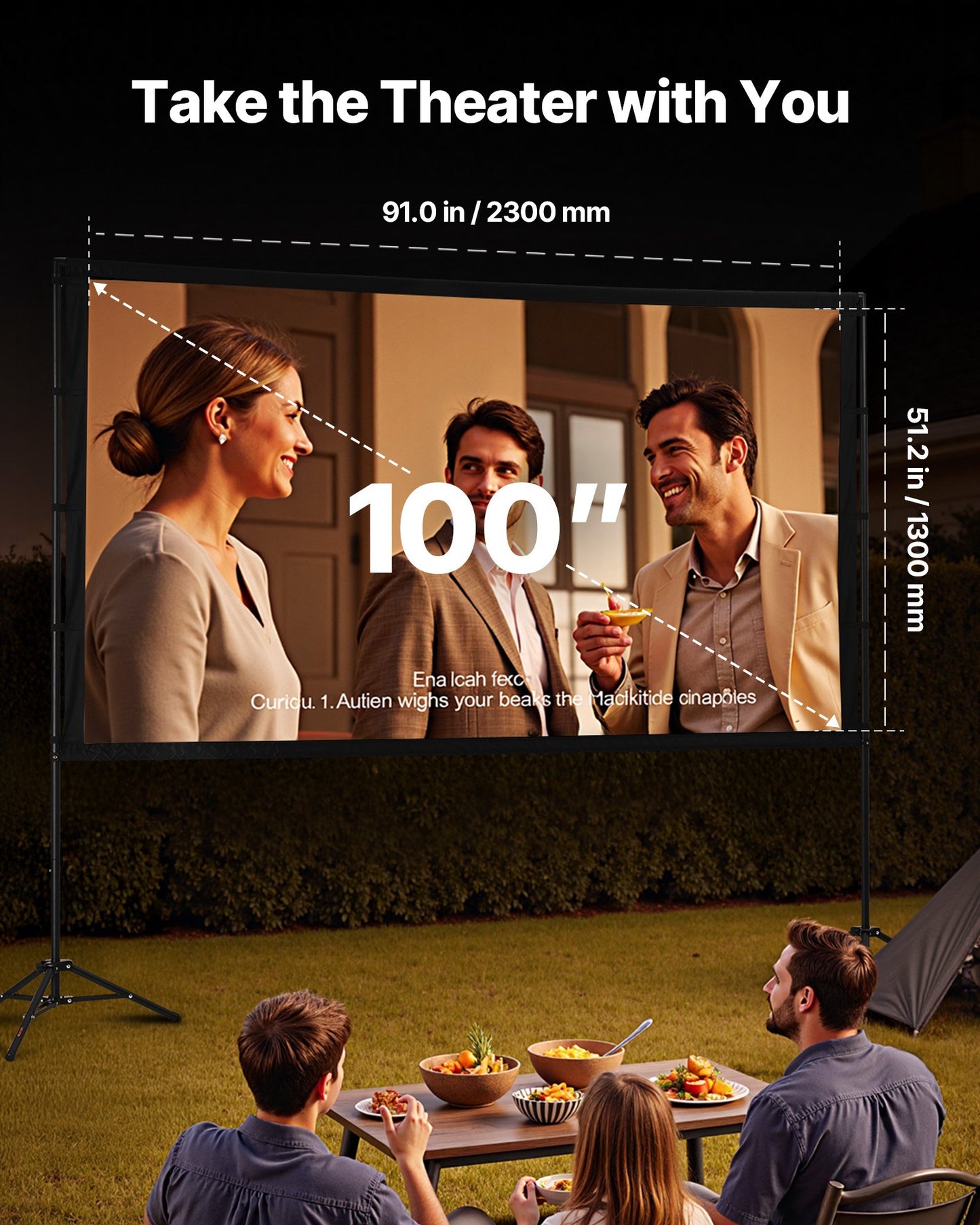 Projector Screen with Stand, 100 Inch 160° Wide Angle Indoor Outdoor Projection Screen, 16:9 4K HD Wrinkleless Portable Dual-Tripod Screens with Carry Bag, for Movie Home Theater Presentation
