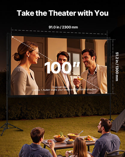 Projector Screen with Stand, 100 Inch 160° Wide Angle Indoor Outdoor Projection Screen, 16:9 4K HD Wrinkleless Portable Dual-Tripod Screens with Carry Bag, for Movie Home Theater Presentation