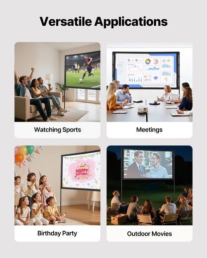 Projector Screen with Stand, 80 Inch 160° Wide Angle Indoor Outdoor Projection Screen, 16:9 4K HD Wrinkleless Portable Dual-Stand Screens with Carry Bag, for Movie Home Theater Presentation