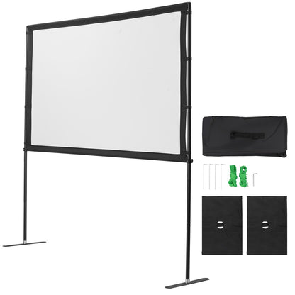 Projector Screen with Stand, 80 Inch 160° Wide Angle Indoor Outdoor Projection Screen, 16:9 4K HD Wrinkleless Portable Dual-Stand Screens with Carry Bag, for Movie Home Theater Presentation