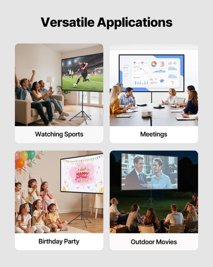 Projector Screen with Stand, 80 Inch 160° Wide Angle Indoor Outdoor Projection Screen, 16:9 4K HD Wrinkleless Portable Tripod Screens with Carry Bag, for Movie Home Theater Office Presentation