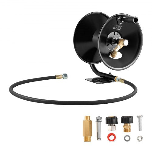 Pressure Washer Hose Reel, 50 ft x 3/8 inch Heavy-Duty Steel Bracket-Mounted Pressure Hose Reel, Wall/Floor/Truck Mount, 4000PSI Max, Manual Power Hand Crank for Car/Floor Washing,Garden