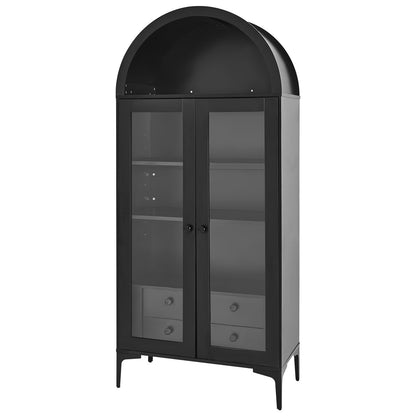 Arched Display Cabinet with Glass Doors, 70 in Tall Curio Cabinet, 4-Tier Display Case with 2 Adjustable Shelves, Bookcase Bookshelf for Collectibles Storage Bedroom Living Room Office