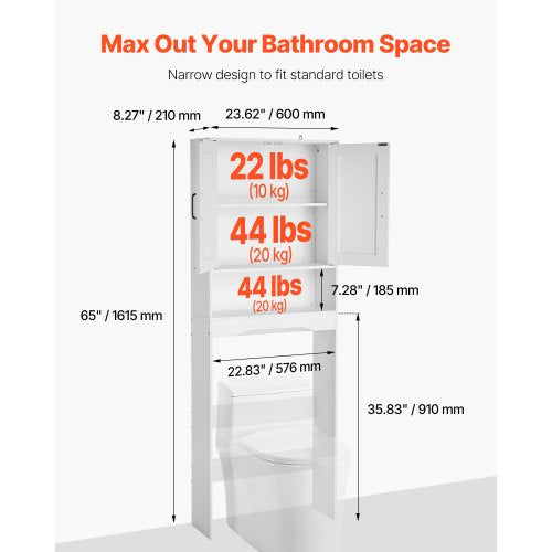 Bathroom cabinet over the toilet with adjustable shelf white 155 cm high