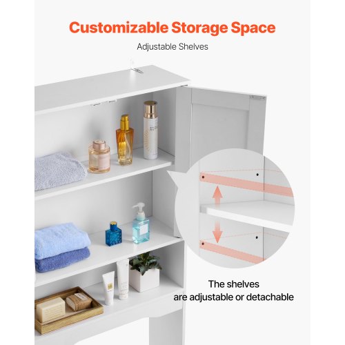 Bathroom cabinet over the toilet with adjustable shelf white 155 cm high