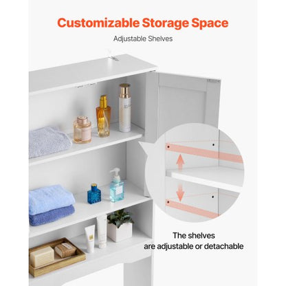 Bathroom cabinet over the toilet with adjustable shelf white 155 cm high