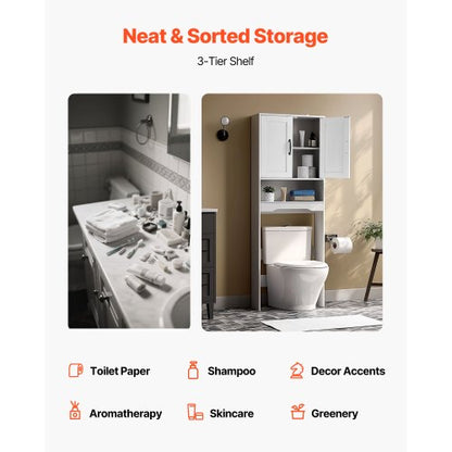 Bathroom cabinet over the toilet with adjustable shelf white 155 cm high