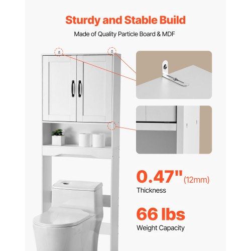 Bathroom cabinet over the toilet with adjustable shelf white 155 cm high