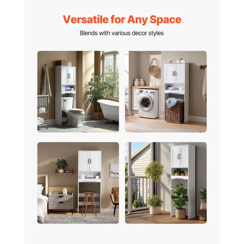 Bathroom cabinet over the toilet with adjustable shelf white 155 cm high