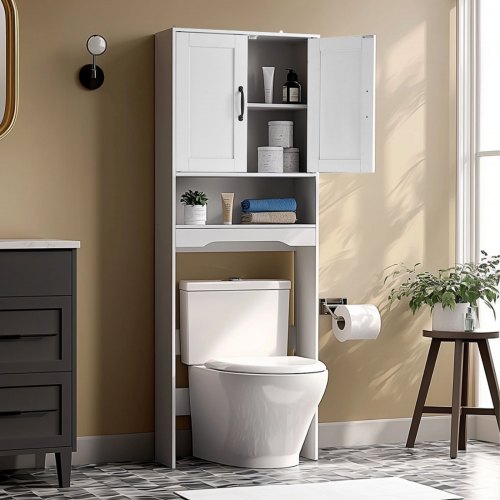 Bathroom cabinet over the toilet with adjustable shelf white 155 cm high