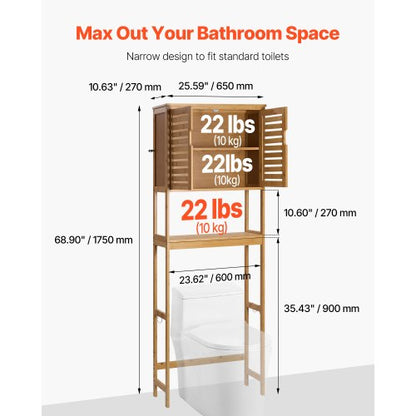 Bamboo storage cabinet over the toilet with adjustable shelf 170 cm high