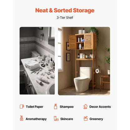 Bamboo storage cabinet over the toilet with adjustable shelf 170 cm high