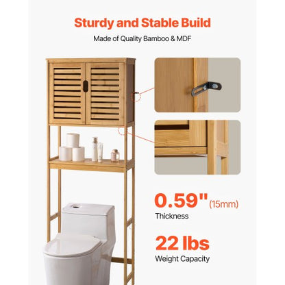 Bamboo storage cabinet over the toilet with adjustable shelf 170 cm high