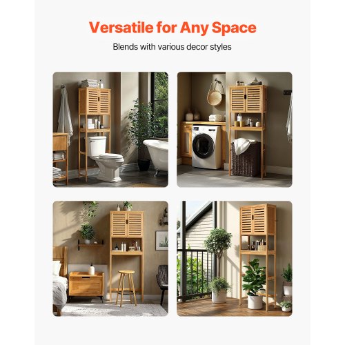 Bamboo storage cabinet over the toilet with adjustable shelf 170 cm high