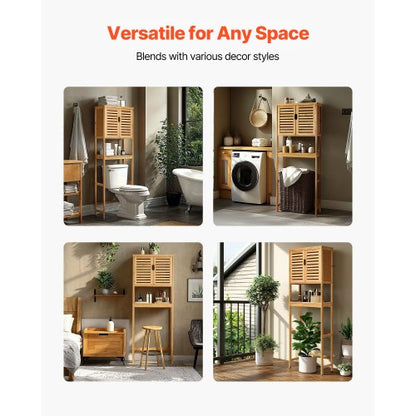 Bamboo storage cabinet over the toilet with adjustable shelf 170 cm high