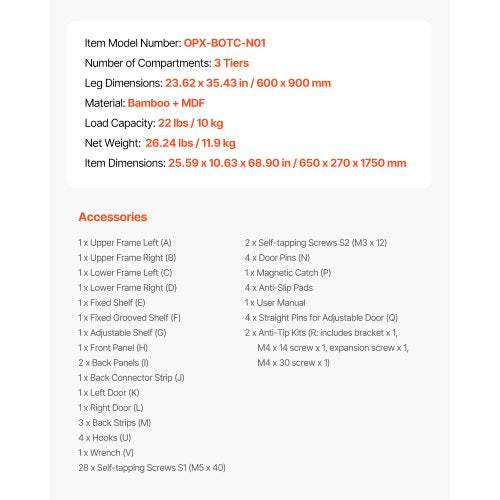 Bamboo storage cabinet over the toilet with adjustable shelf 170 cm high